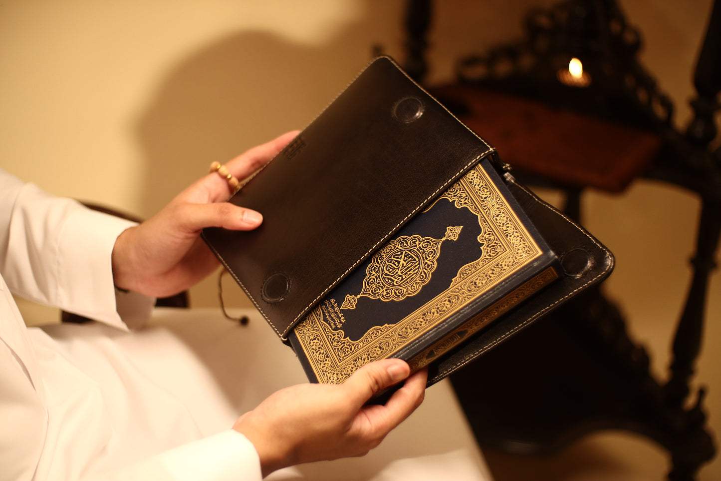 'HIMAYAH' (حماية) - Kiswa Black Leather Quran Sleeve